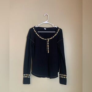 We the free black Thermal Multi Colored Embroidery top shirt free people boho